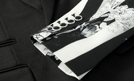 PILAEO Inspiring Amazing Floral Sleeves Black White Luxury Blazer — view 4
