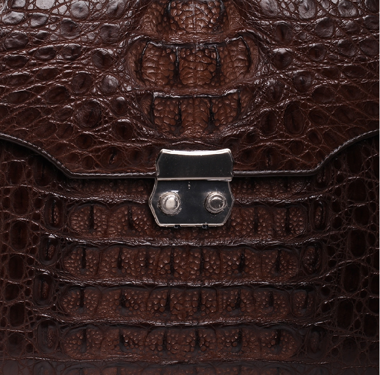 Brown crocodile briefcase interior compartments