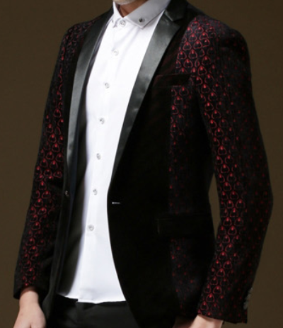 PILAEO Luxury Burgundy Black Velvet Heart Sleeves Blazer — view 4