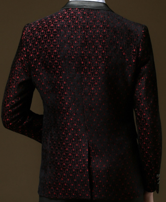 PILAEO Luxury Burgundy Black Velvet Heart Sleeves Blazer — view 7