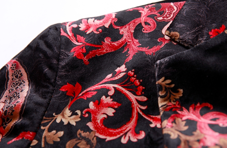 PILAEO Luxury Burgundy Floral Mens Paisley Blazer Tuxedo Jacket — view 4