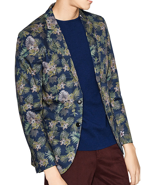 PILAEO Luxury Green Brilliant Floral Leaves Mens Blazer — view 3