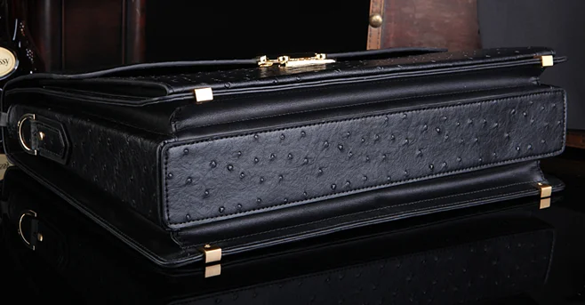 Ostrich grain briefcase quill follicle texture close up