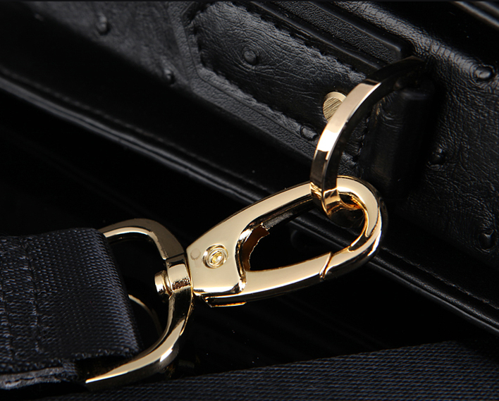 Luxury Ostrich Grain Mens Black Leather Briefcase IJIX878789 P - PILAEO