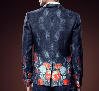 PILAEO Luxury Rose Floral Paisley Embroidered Charcoal Mens Blazer URJYRKU1PIL — view 3