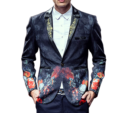 PILAEO Luxury Rose Floral Paisley Embroidered Charcoal Mens Blazer URJYRKU1PIL — view 4