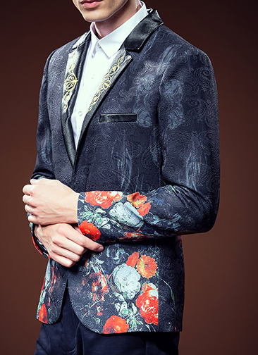 PILAEO Luxury Rose Floral Paisley Embroidered Charcoal Mens Blazer URJYRKU1PIL — view 5