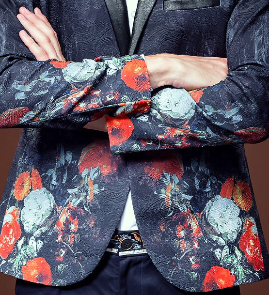 PILAEO Luxury Rose Floral Paisley Embroidered Charcoal Mens Blazer URJYRKU1PIL — view 6