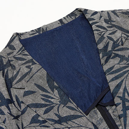 PILAEO Mens Grey Navy Blue Upscale Luxury Floral Short Sleeve Linen Blazer — view 5