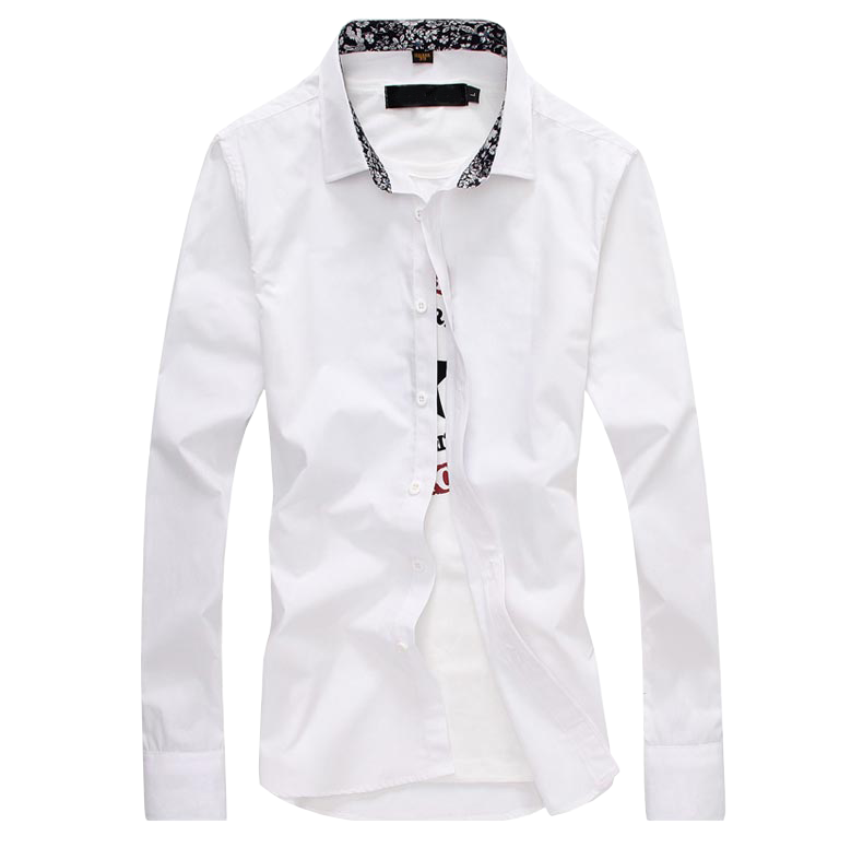 Modern Elegant Floral Inside Collar Mens White Dress Shirt