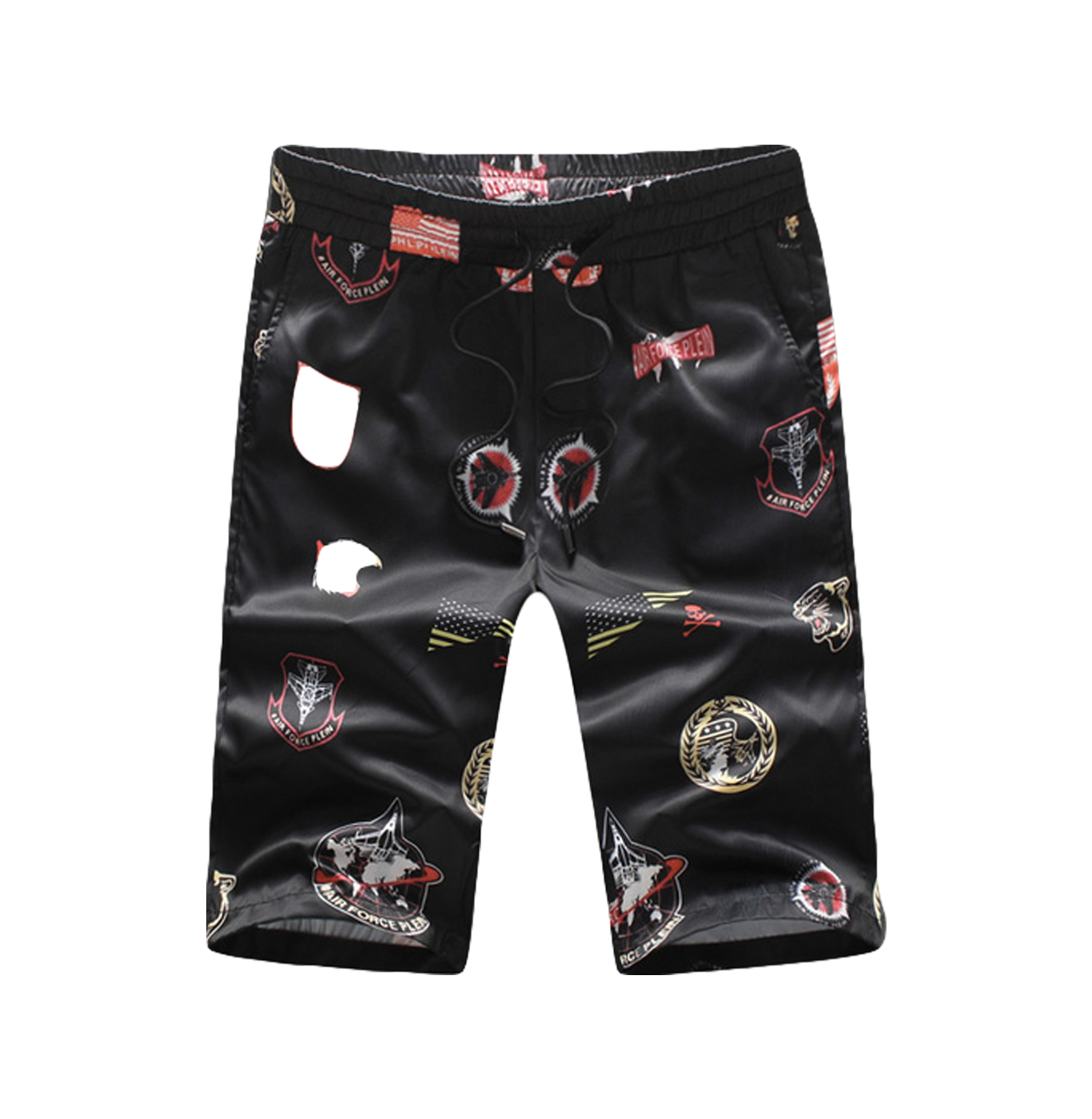 PILAEO Elegant Butterfly Print Black Drawstring Pants For Men for Yacht Days