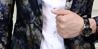 PILAEO Navy Blue Charming Velvet Floral Mens Blazer — view 4