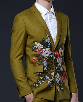 PILAEO Pear Yellow Embroidered Floral Knit Luxury Blazer — view 5