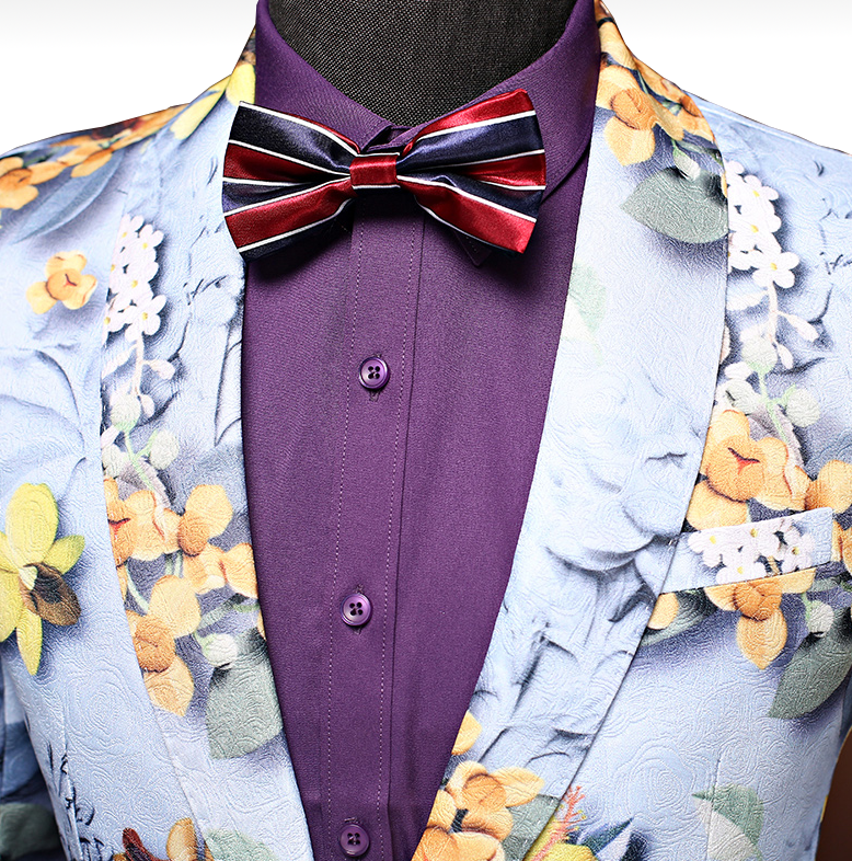 PILAEO Savvy In-Style Floral Mens Light Blue Suit — view 3