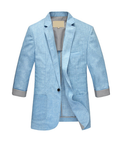 PILAEO Sky Blue Stylish Casual Mens Fashion Linen Short Sleeve Blazer