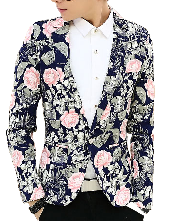 PILAEO Slim Fit Mens Floral Pink Grey Navy Blue Stylish Blazer