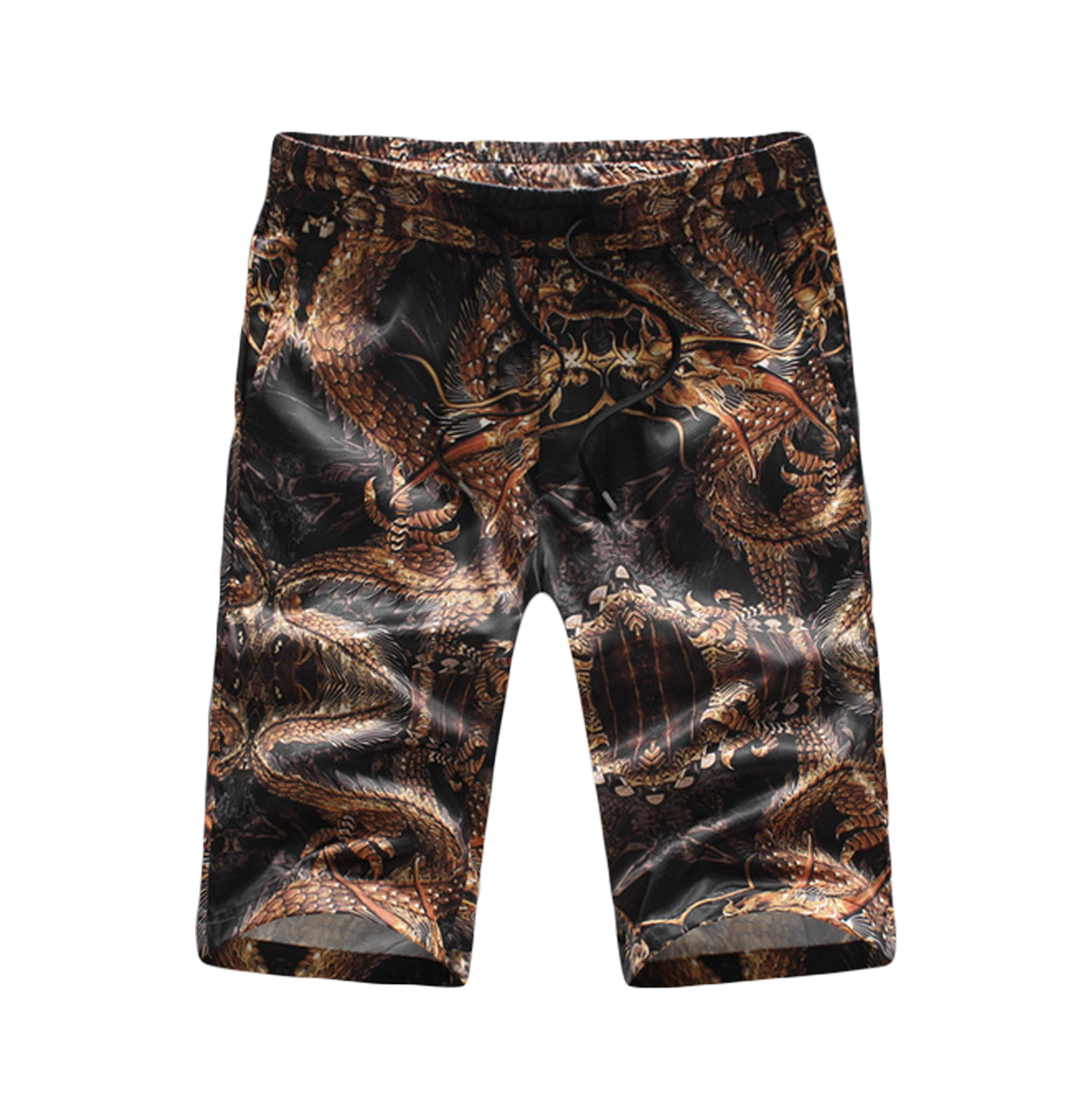 PILAEO Stylish Golden Ancient Dragon Black Lightweight Drawstring Shorts for Villa Gatherings