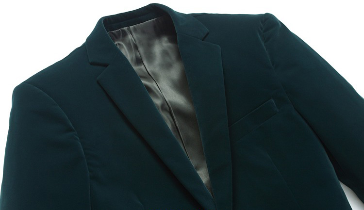 PILAEO Stylish Velvet Slim Thick Jacket Green Style Blazer Jacket — view 4