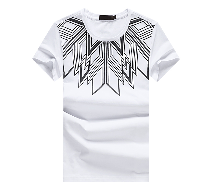 PILAEO Summer Geometric Collar White Black Printed T-Shirt