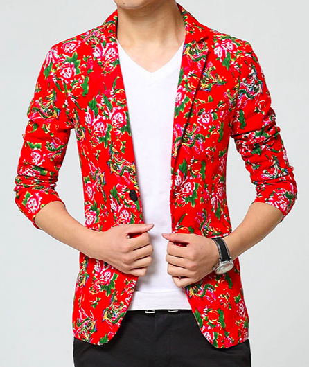 PILAEO Treasured Red Mens New Floral Stylish Blazer — view 6