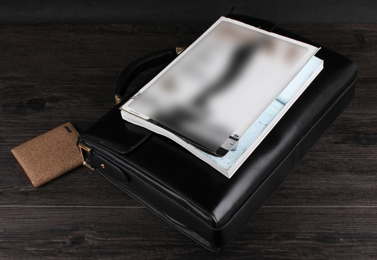 PILAEO Upscale Black Leather Business Gentlemen Briefcase — view 7