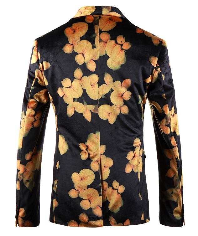 PILAEO Vibrant Black Velvet Tan Floral Blazer — view 3