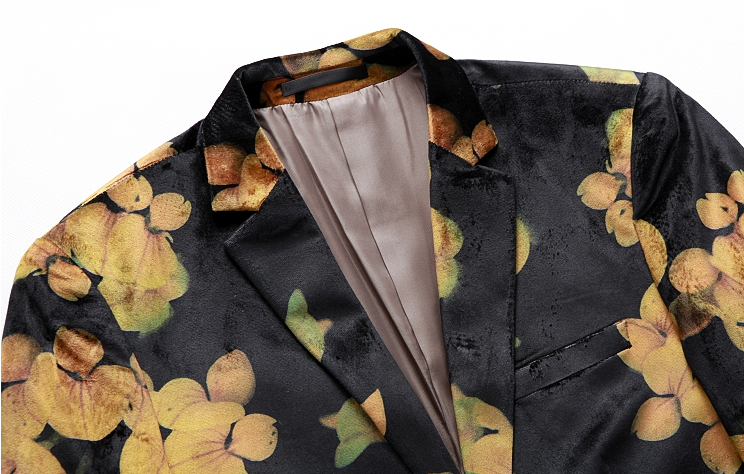 PILAEO Vibrant Black Velvet Tan Floral Blazer — view 4