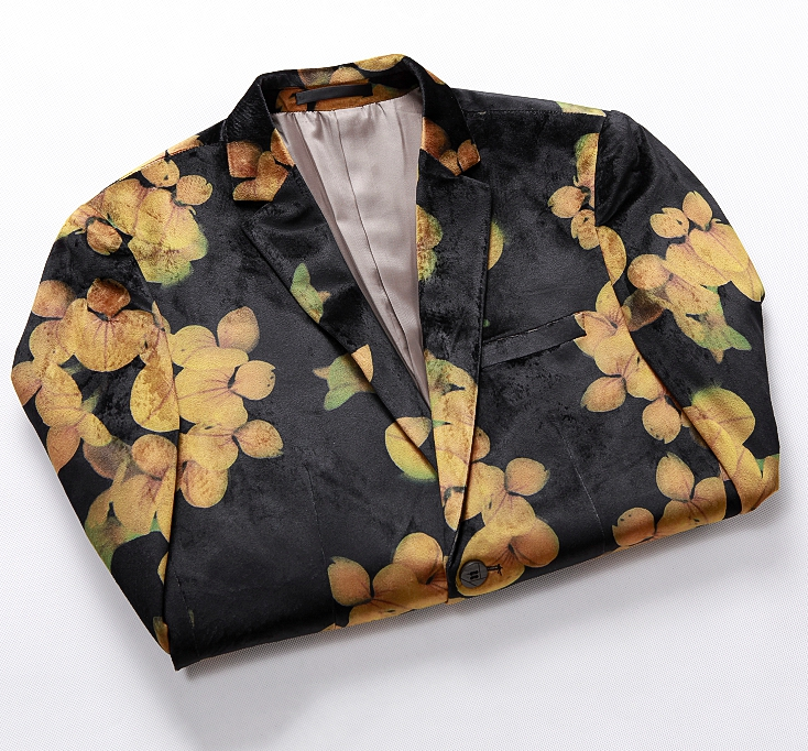 PILAEO Vibrant Black Velvet Tan Floral Blazer — view 5