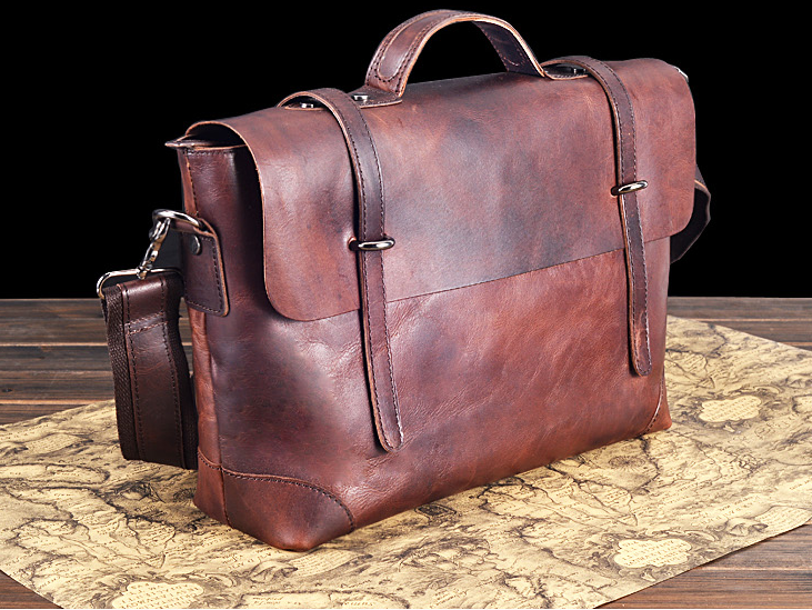 PILAEO Vintage Brown Fashionable Gentlemen Leather Briefcase — view 4