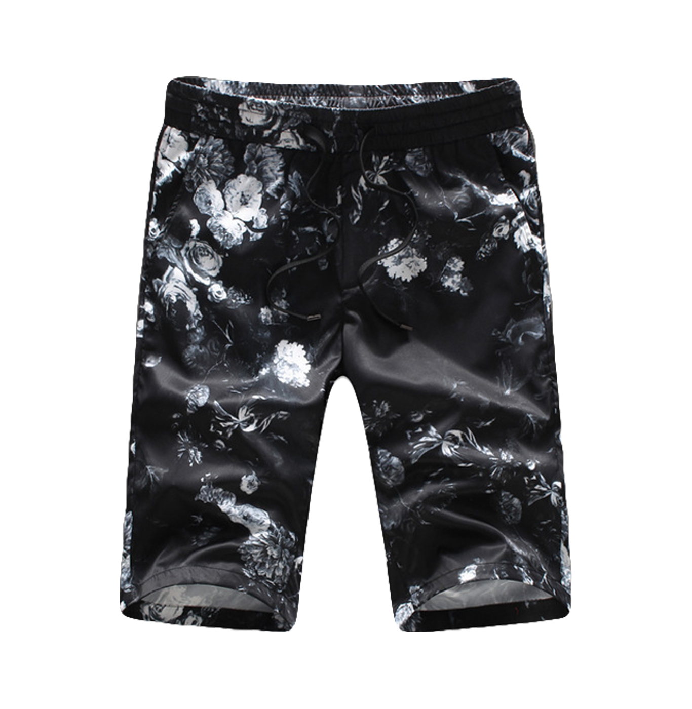 PILAEO White Black Subtle Floral Design Lightweight Summer Shorts for Garden Parties