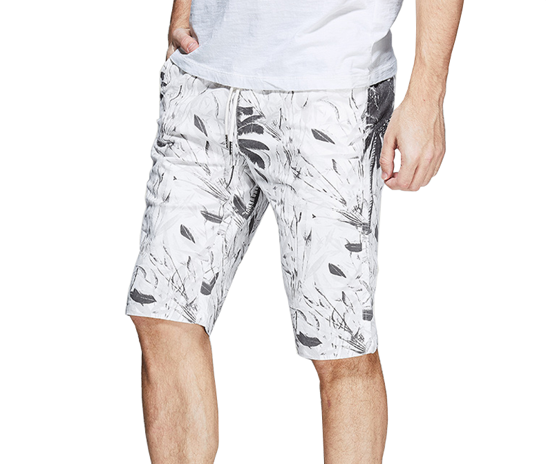 White Brushed Floral Leisure Mens Cruise Printed Casual Beach Shorts