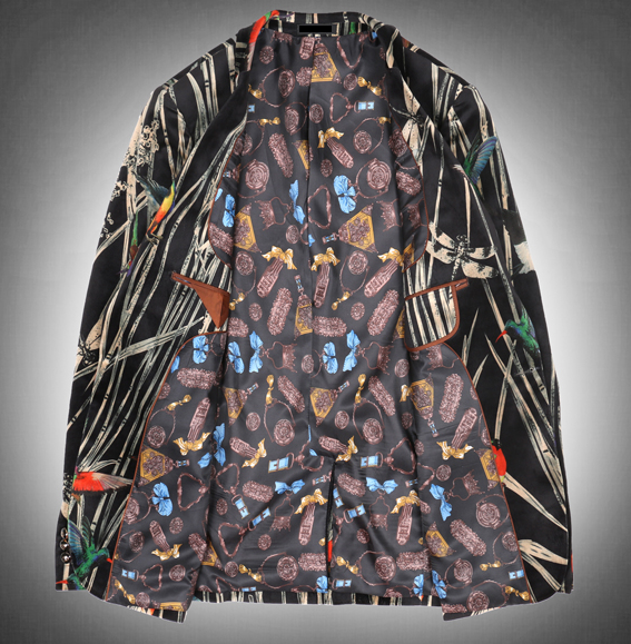PILAEO Wild Parrots Luxury Floral Blazer For Men — view 5