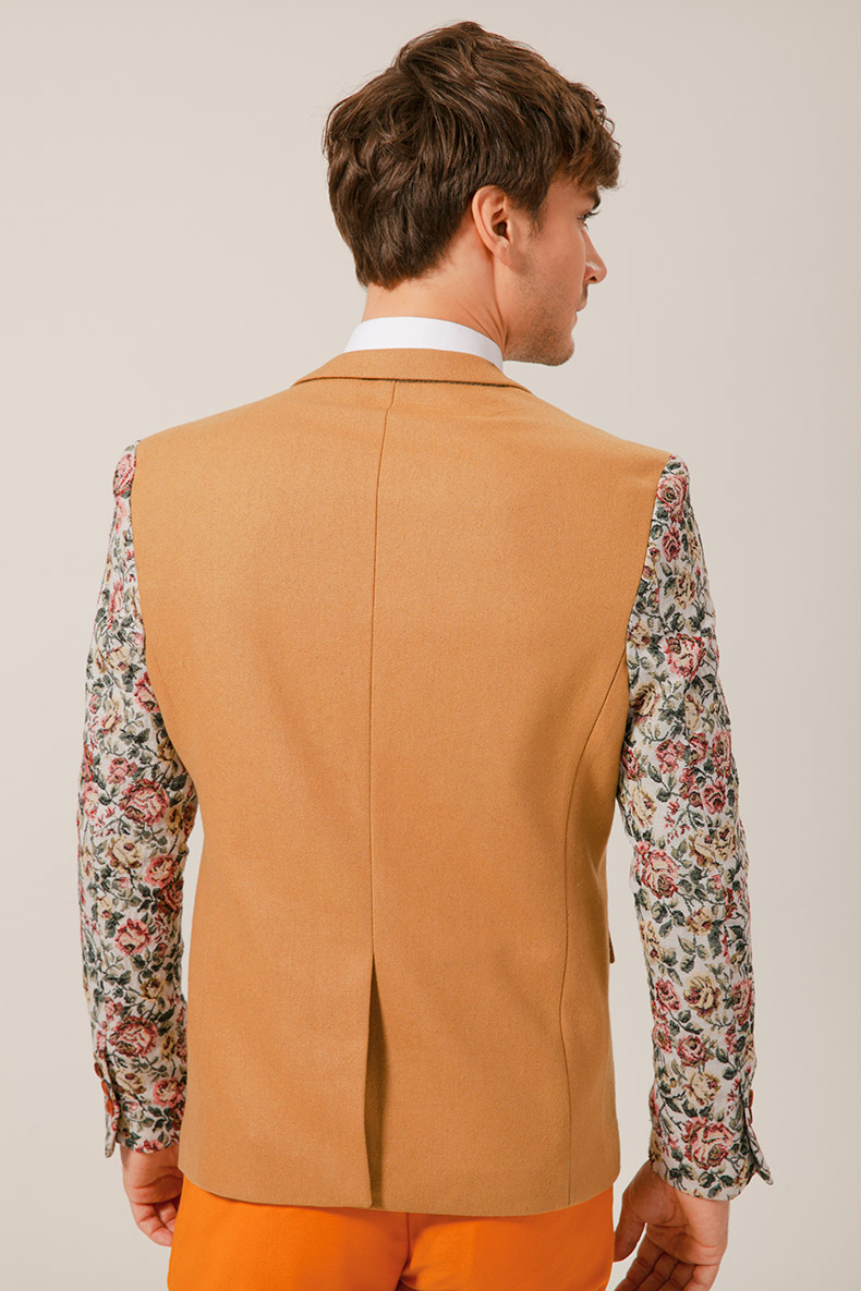 Attractive Khaki Blazer With PILAEO Floral Embroidered Sleeves — view 3
