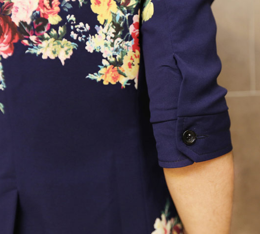PILAEO Creative Floral Print Navy Blue In Style Short Sleeve Blazer — view 8