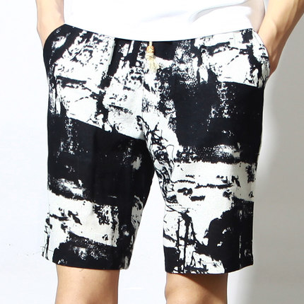 PILAEO Artistic Mosaic WHite Black Grunge Drawstring High End Shorts for Summer and Resort Wear