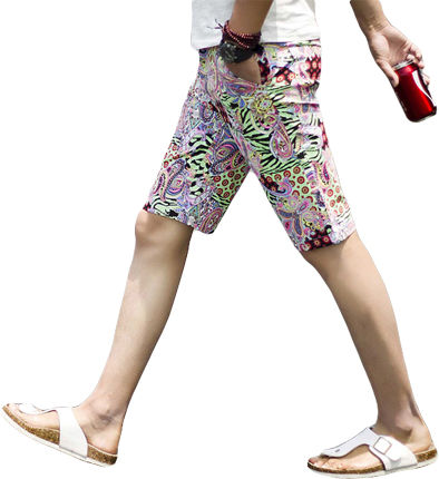 PILAEO Artsy Light Green Zebra Violet Paisley Fashion Slim Bermuda Shorts for Vineyard Lunches