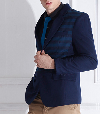Blue Geometric Stripes Wool Blazer
