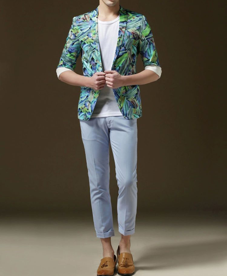 PILAEO Blue Green Floral Camouflage Blazer — view 6