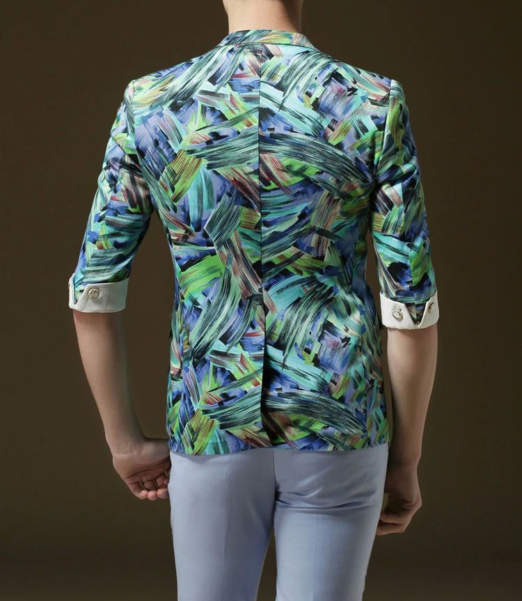 PILAEO Blue Green Floral Camouflage Blazer — view 7