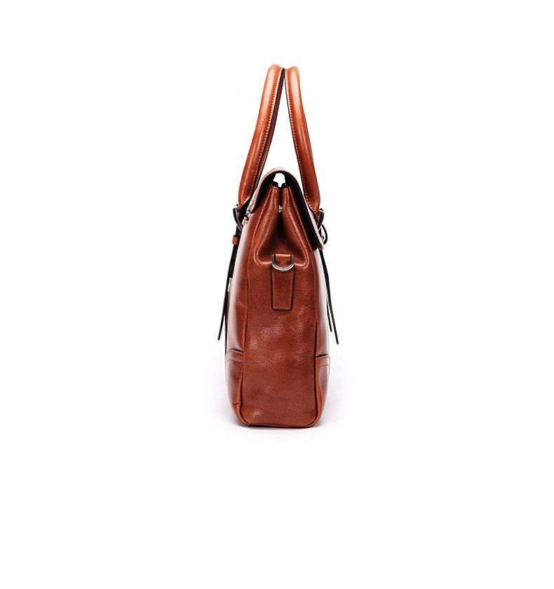 PILAEO Business Fashion Genuine Soft Leather Brown Handbag 4D4VETSCPI — view 4