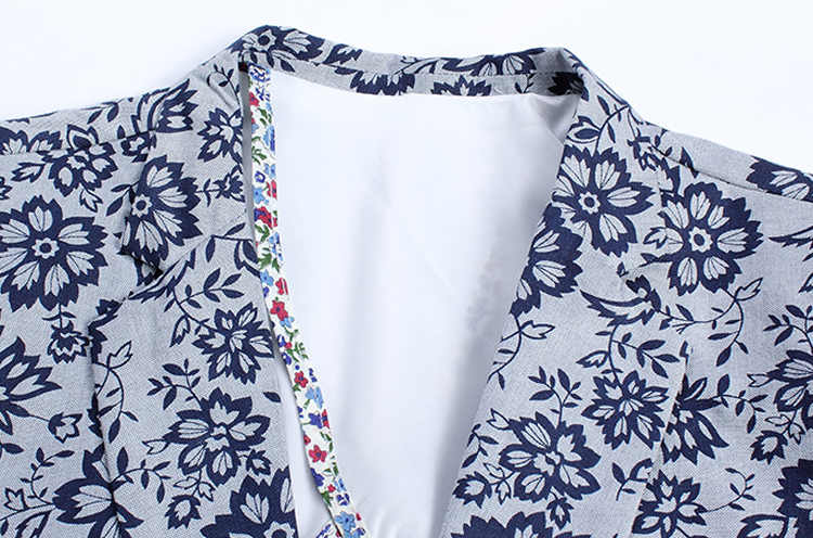 PILAEO Stylish Casual Short Sleeves Floral Light Blue Print Blazer — view 4