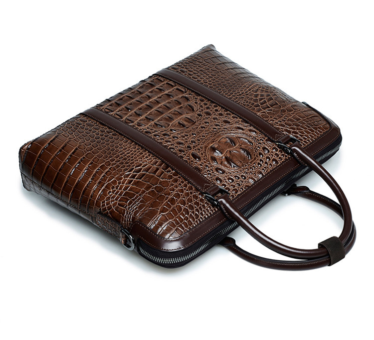PILAEO Classic Crocodile Genuine Leather Texture Brown Bag — view 3