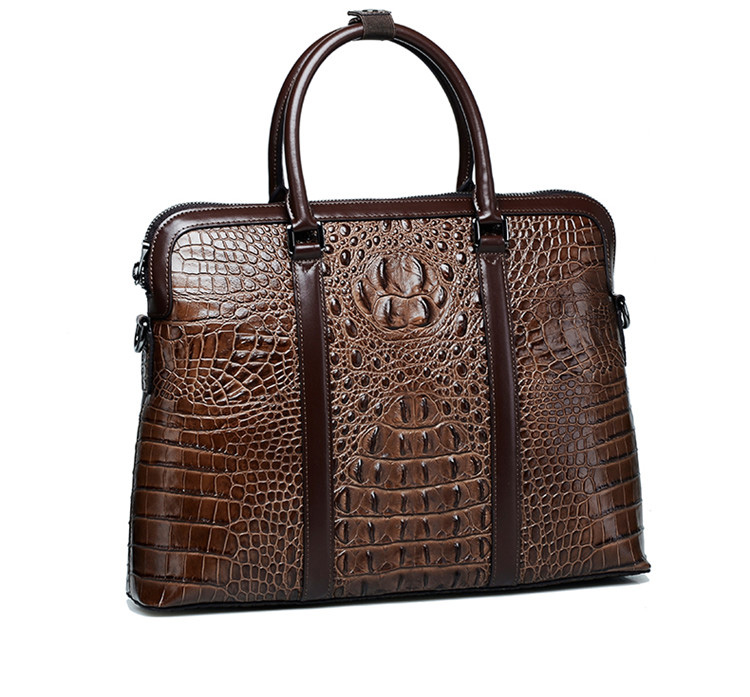 PILAEO Classic Crocodile Genuine Leather Texture Brown Bag — view 6