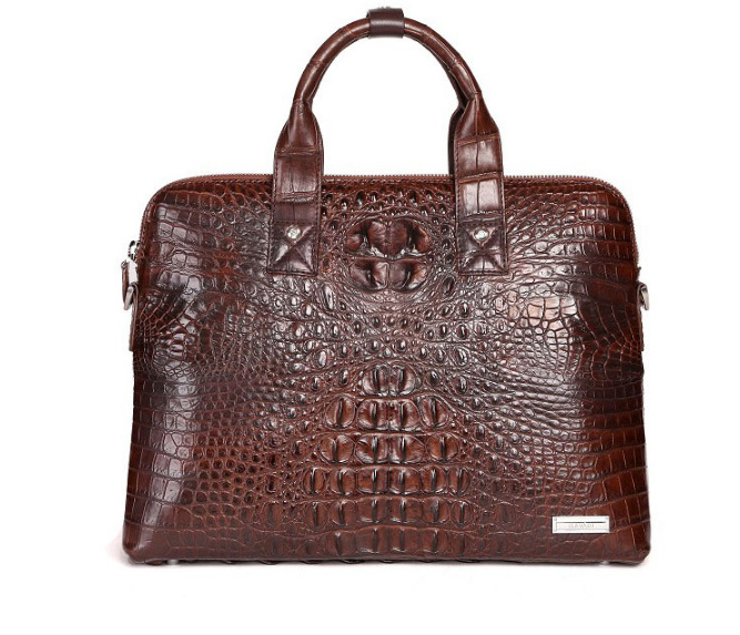PILAEO Classic Real Alligator Business Casual Mens Brown Bag — view 4