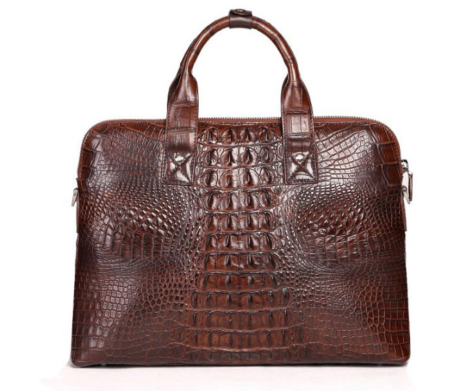 PILAEO Classic Real Alligator Business Casual Mens Brown Bag — view 5