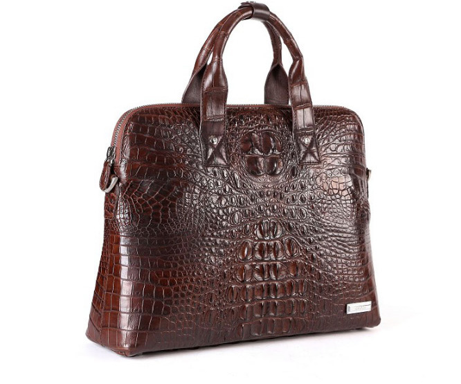 PILAEO Classic Real Alligator Business Casual Mens Brown Bag — view 6
