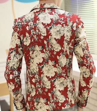 PILAEO Red Blazer With Artistic Floral Print — view 4