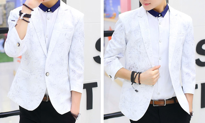 PILAEO Elegant Outlined Floral White 3/4 Sleeve Blazer — view 4