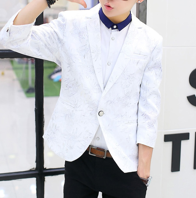 PILAEO Elegant Outlined Floral White 3/4 Sleeve Blazer — view 5