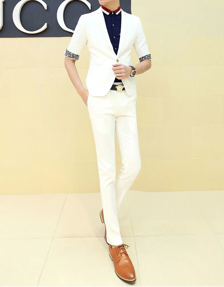PILAEO Elegant Single Button White Floral Trim Blazer — view 3